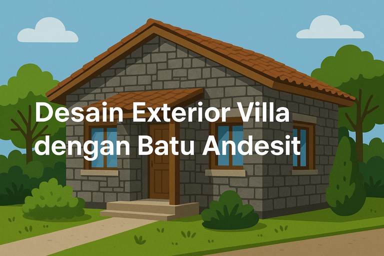 Desain Eksterior Villa dengan Batu Andesit