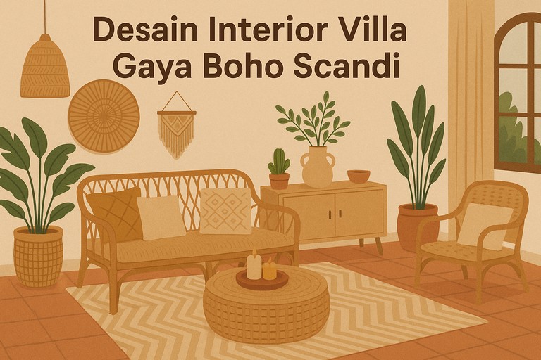 Desain Interior Villa Gaya Boho Scandi