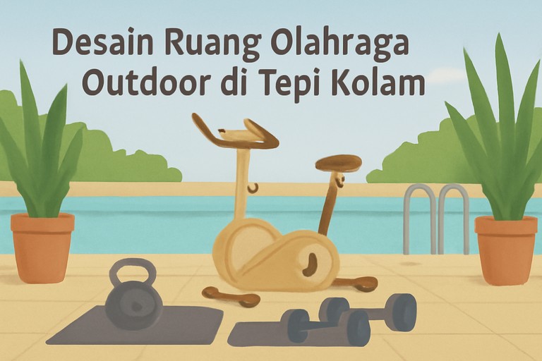 Desain Ruang Olahraga Outdoor di Tepi Kolam