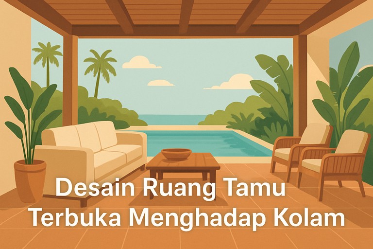 Desain Ruang Tamu Terbuka Menghadap Kolam