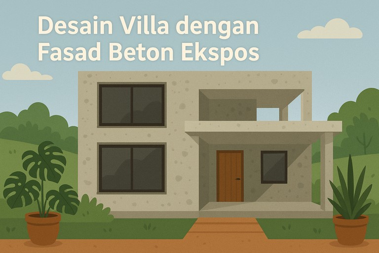 Desain Villa dengan Fasad Beton Ekspos