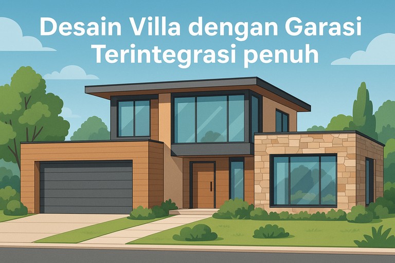 Desain Villa dengan Garasi Terintegrasi Penuh