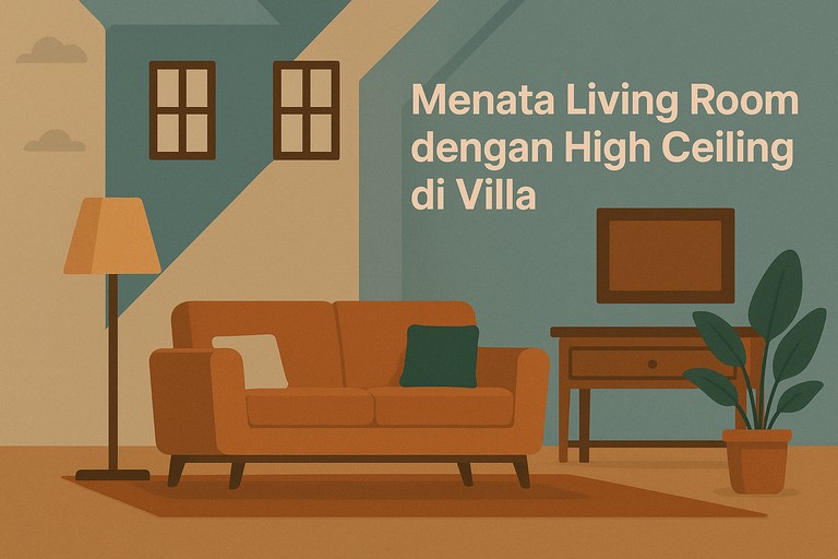 Menata Living Room dengan High Ceiling di Villa