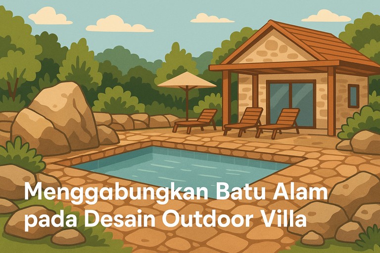 Menggabungkan Batu Alam pada Desain Outdoor Villa