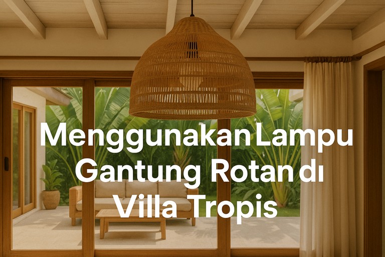Menggunakan Lampu Gantung Rotan di Villa Tropis