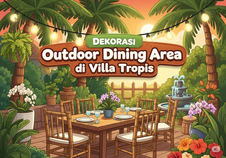 Dekorasi Outdoor Dining Area di Villa Tropis