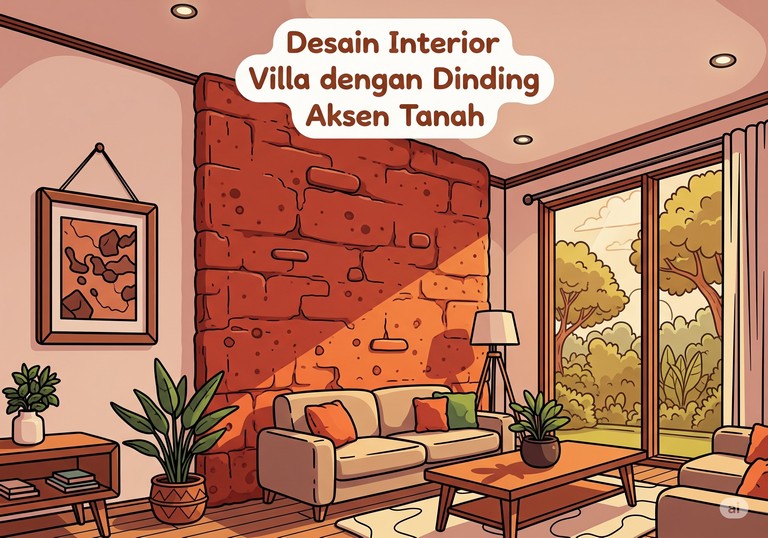 Desain Interior Villa dengan Dinding Aksen Tanah