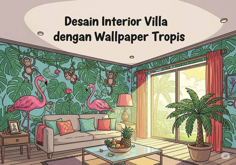 Desain Interior Villa dengan Wallpaper Tropis