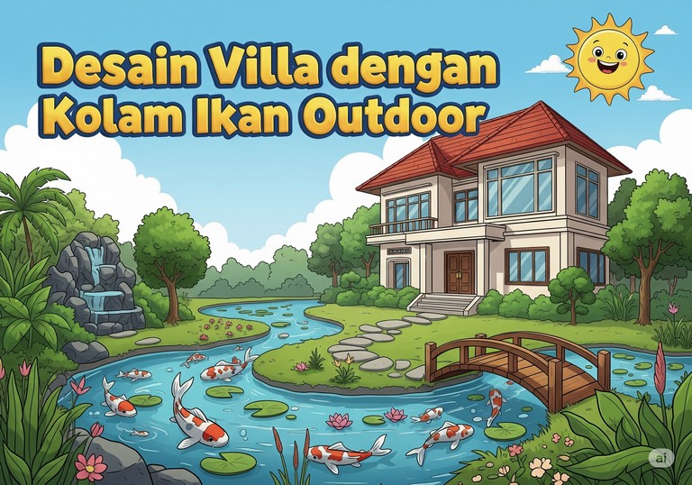 Desain Villa dengan Kolam Ikan Outdoor