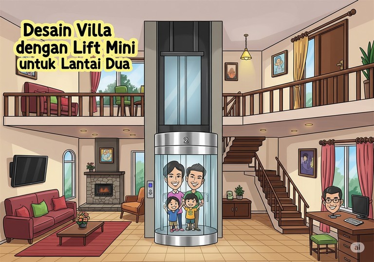 Desain Villa dengan Lift Mini untuk Lantai Dua