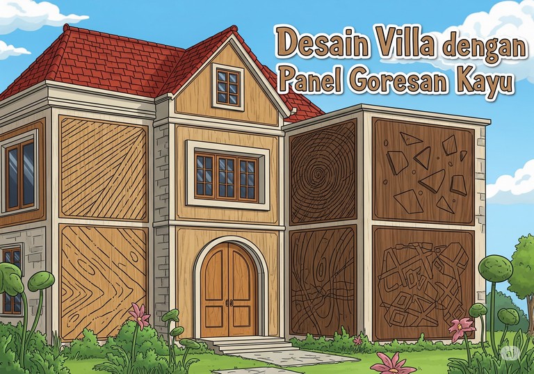 Desain Villa dengan Panel Goresan Kayu
