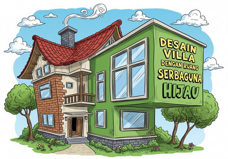 Desain Villa dengan Ruang Serbaguna Hijau