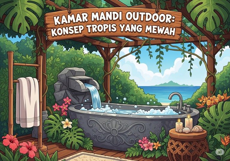 Kamar Mandi Outdoor: Konsep Tropis yang Mewah