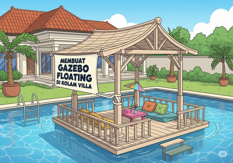 Membuat Gazebo Floating di Kolam Villa
