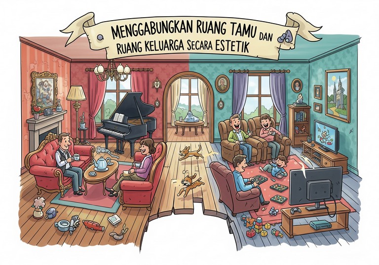 Menggabungkan Ruang Tamu dan Ruang Keluarga Secara Estetik