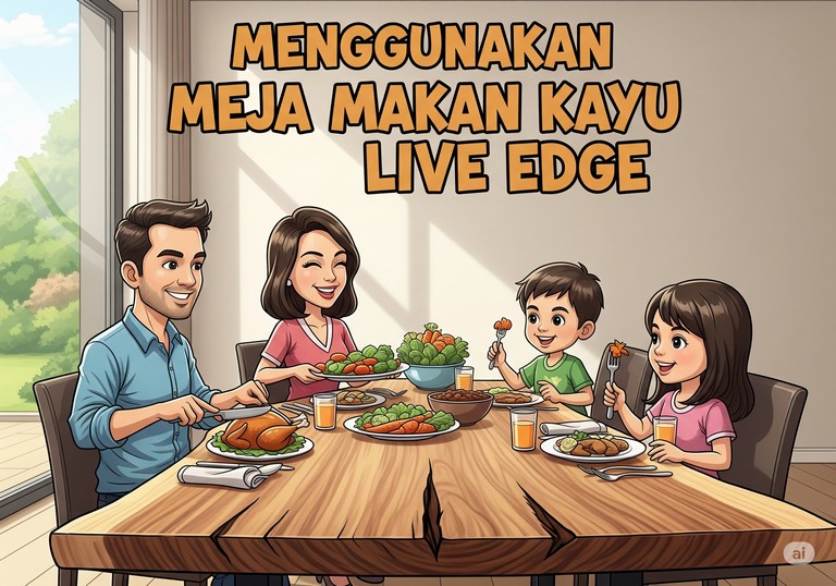 Menggunakan Meja Makan Kayu Live Edge