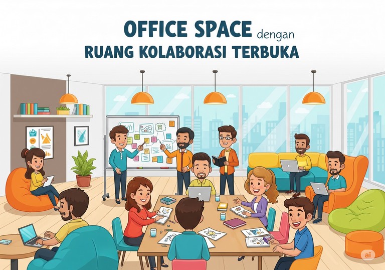 Office Space dengan Ruang Kolaborasi Terbuka