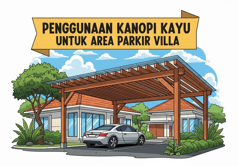 Penggunaan Kanopi Kayu untuk Area Parkir Villa