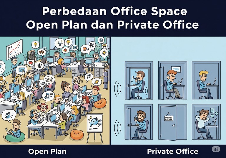 Perbedaan Office Space Open Plan dan Private Office