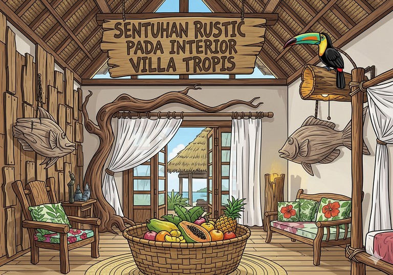 Sentuhan Rustic pada Interior Villa Tropis