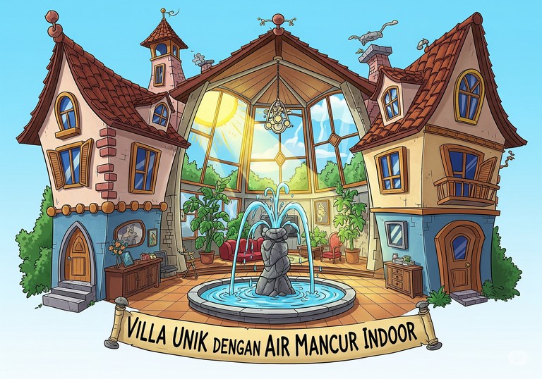 Villa Unik dengan Air Mancur Indoor