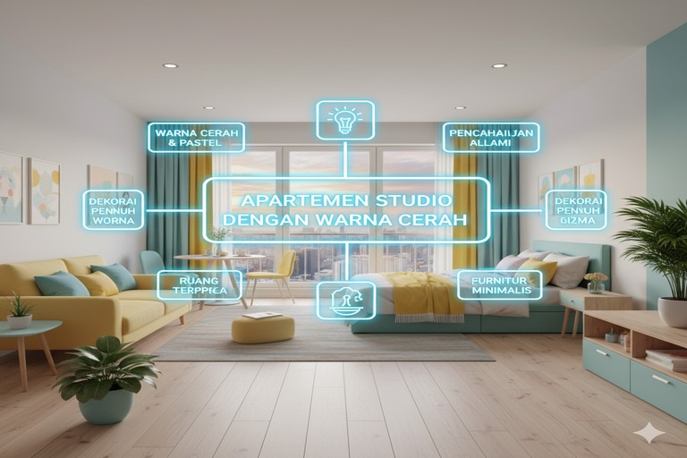 Apartemen Studio dengan Warna Cerah
