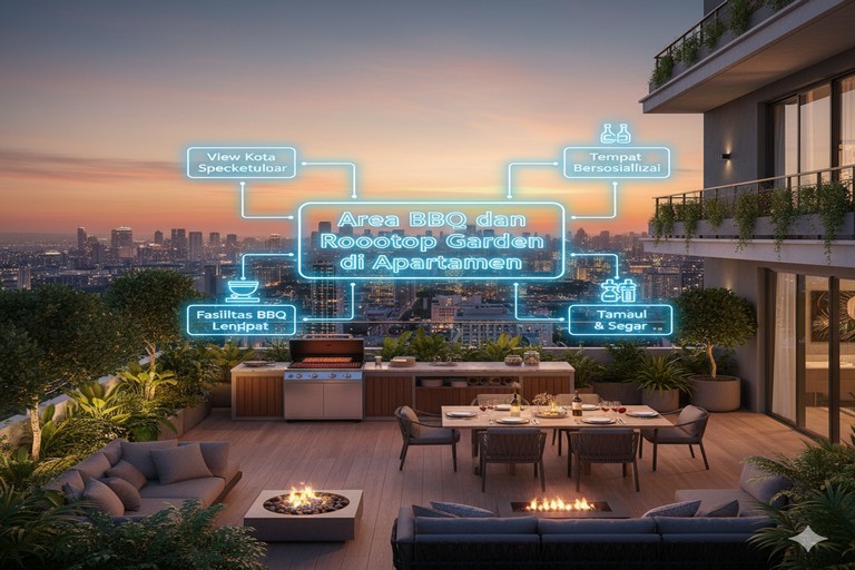 Area BBQ dan Rooftop Garden di Apartemen