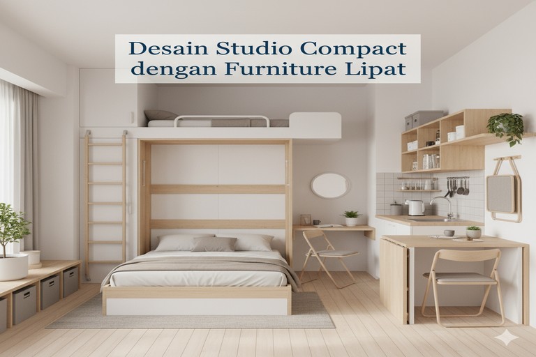 Desain Studio Compact dengan Furniture Lipat