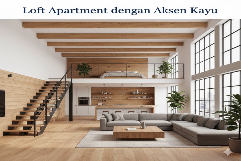 Loft Apartment dengan Aksen Kayu
